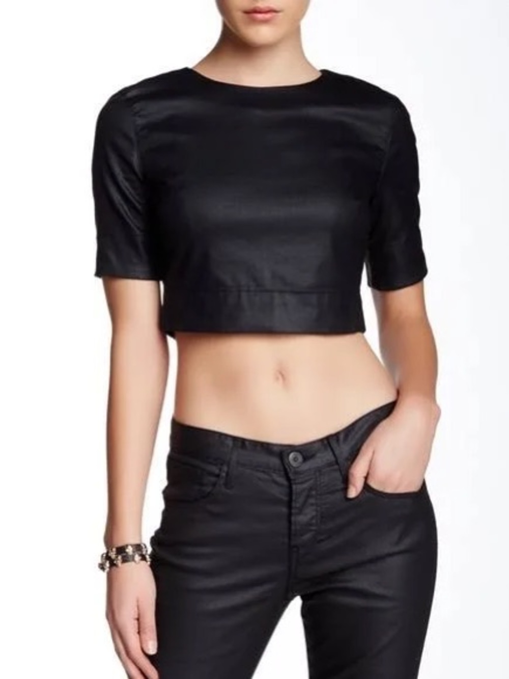 3x1 NYC Black Coated Crop Top XS Made in USA